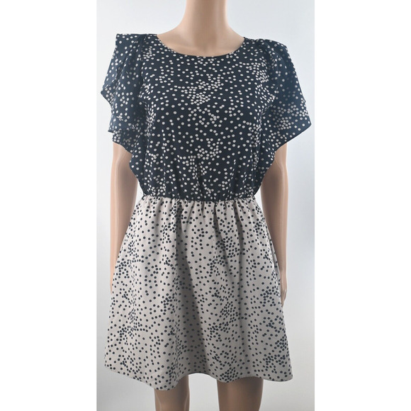 A/X Armani Exchange‎ Twee Black Polka Dot Mini Dress XS  Flutter Sleeves No Belt - Picture 1 of 15